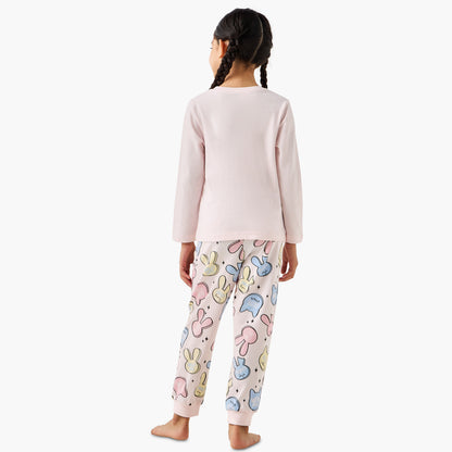 Juniors Cotton Crew Neck Long Sleeves Pyjama Set with Graphic Print