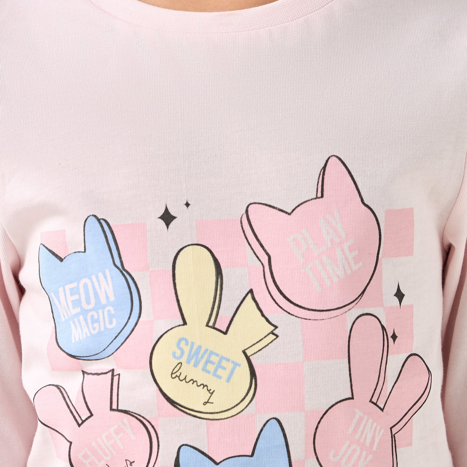 Juniors Cotton Crew Neck Long Sleeves Pyjama Set with Graphic Print