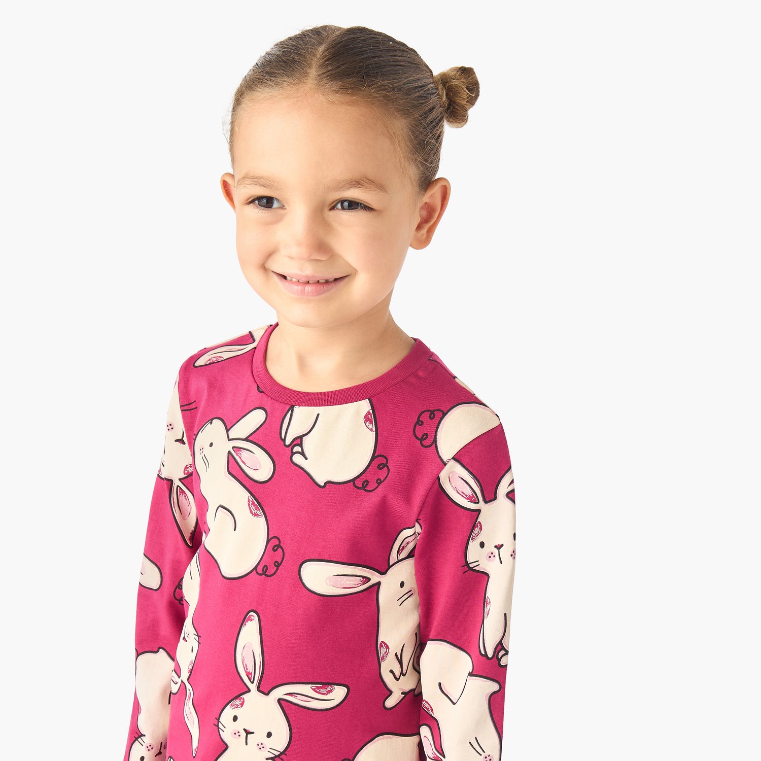 Juniors Cotton Crew Neck Long Sleeves Pyjama Set with Bunny Print