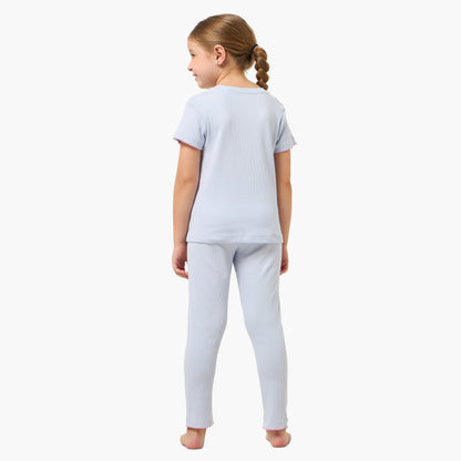 Juniors Cotton Round Neck Short Sleeves Pyjama Set with Bow Embroidery