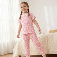 Juniors Cotton Crew Neck Short Sleeves Pyjama Set with Heart Print-undefined-image-1