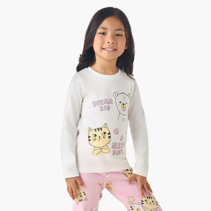 Juniors Cotton Long Sleeves Pyjama Set with Graphic Print