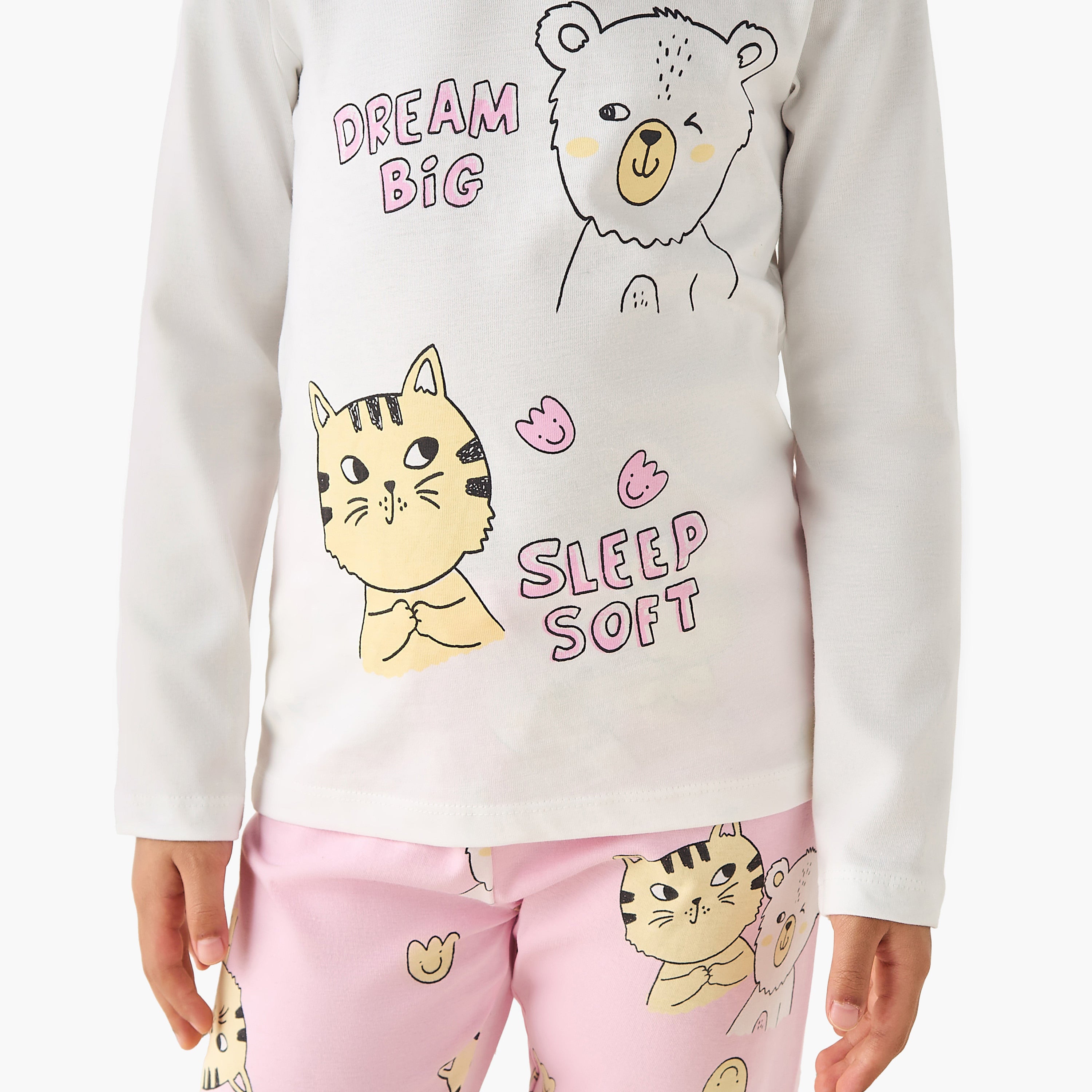 Juniors Cotton Long Sleeves Pyjama Set with Graphic Print