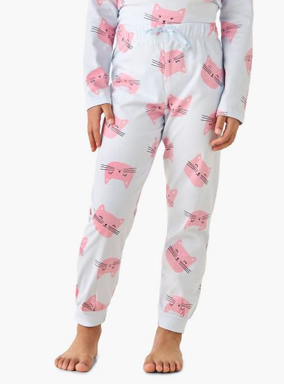 Juniors Cotton Crew Neck Long Sleeves Pyjama Set with Cat Print-promo_babyshop_Buy2for69_UAE130126-image-3