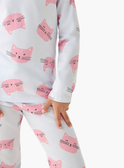 Juniors Cotton Crew Neck Long Sleeves Pyjama Set with Cat Print-promo_babyshop_Buy2for69_UAE130126-image-5