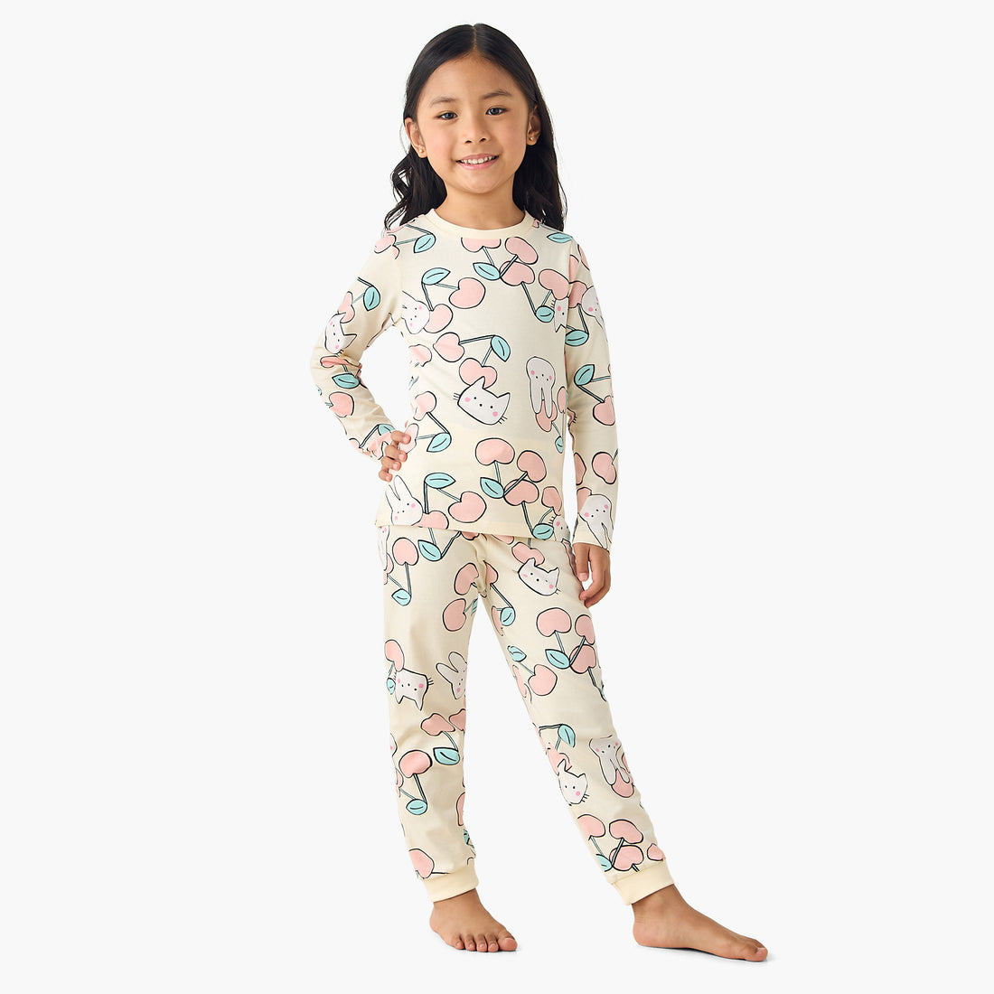 Juniors Cotton Crew Neck Long Sleeves Pyjama Set with Print - Yellow / 5-6 yrs