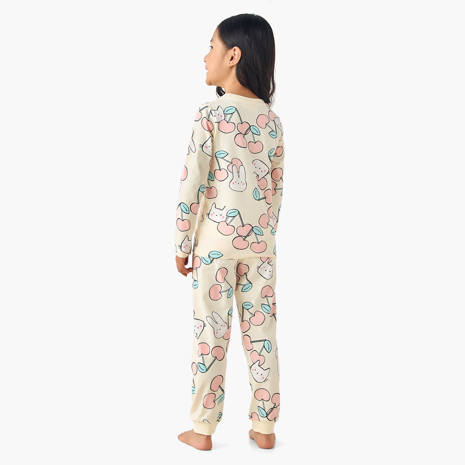 Juniors Cotton Crew Neck Long Sleeves Pyjama Set with Print