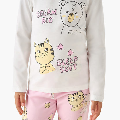 Pack of 3 Juniors Cotton Long Sleeves Pyjama Set with Graphic Print