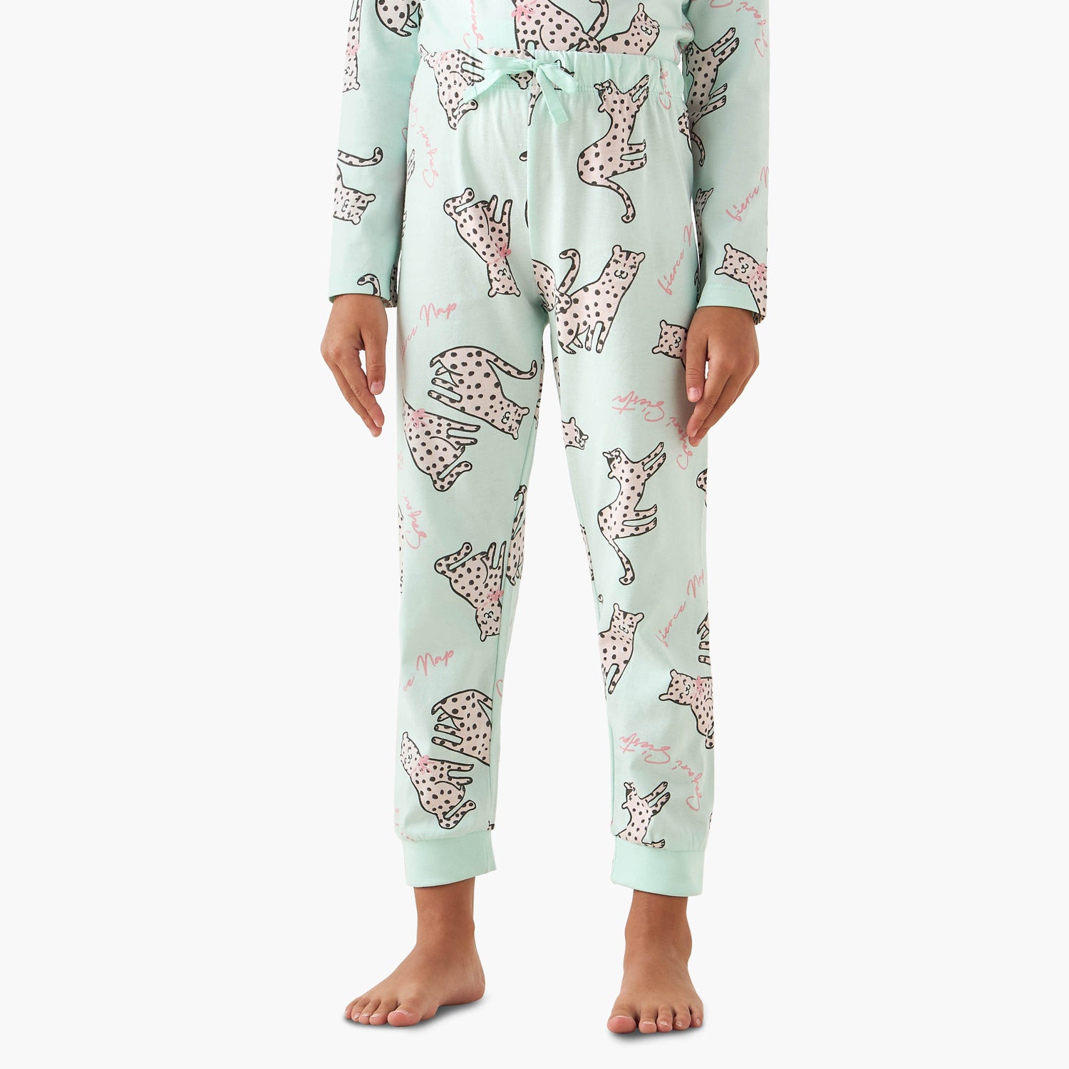 Juniors Cotton Crew Neck Long Sleeves Pyjama Set with Print