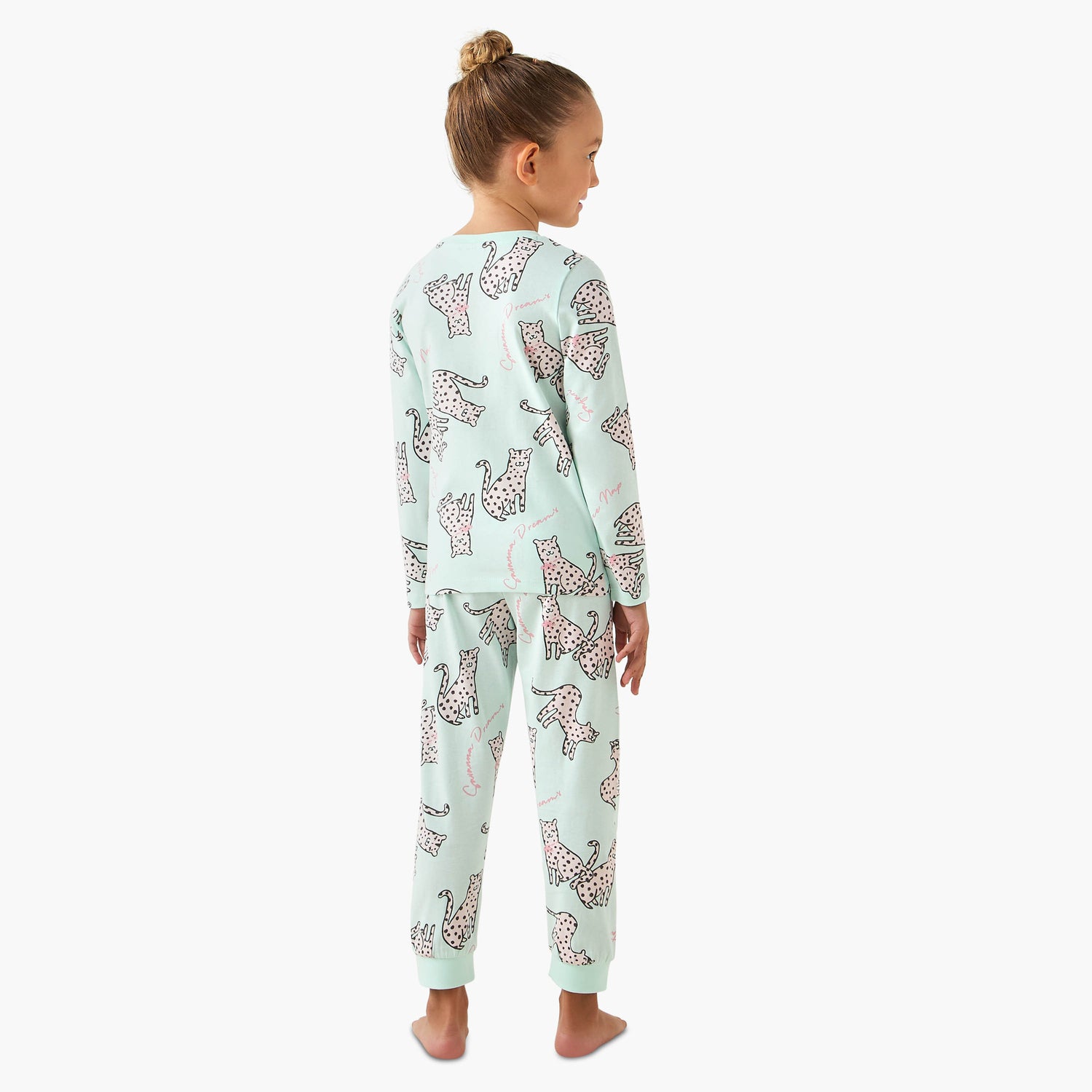 Juniors Cotton Crew Neck Long Sleeves Pyjama Set with Print