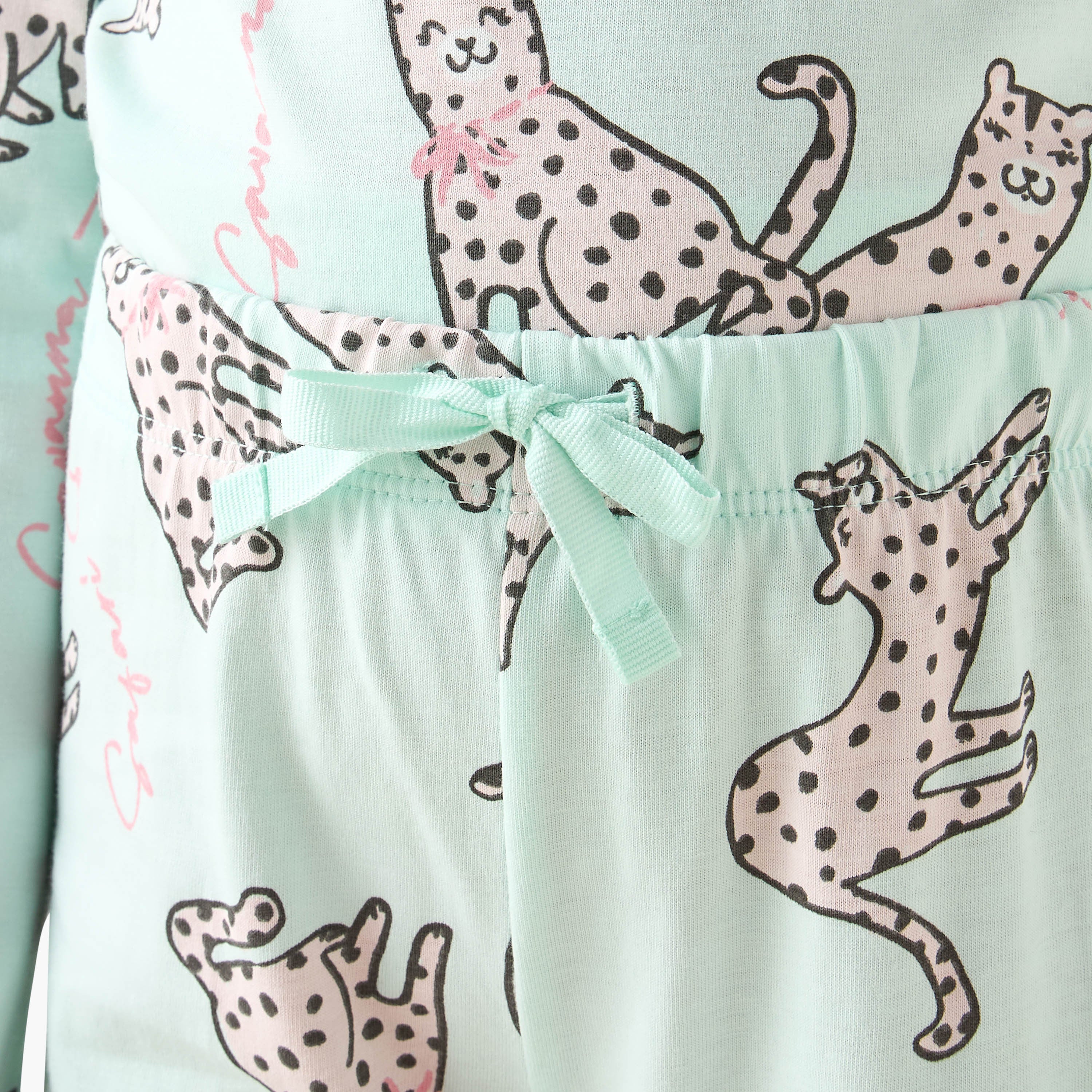 Juniors Cotton Crew Neck Long Sleeves Pyjama Set with Print