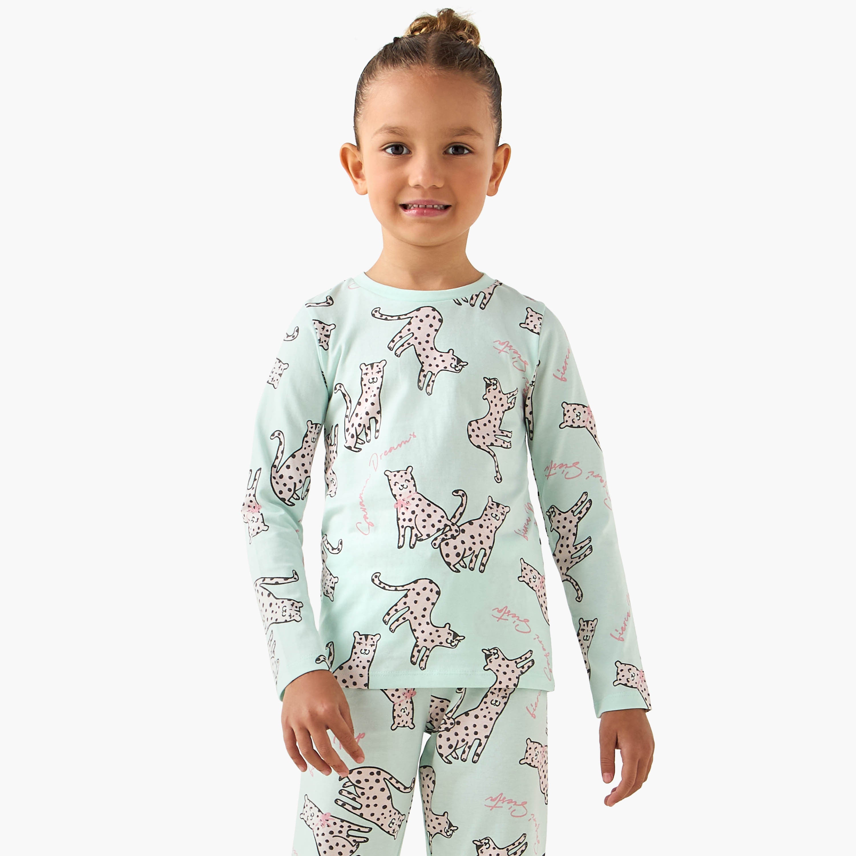 Pack of 3 Juniors Cotton Crew Neck Long Sleeves Pyjama Set with Assorted Prints