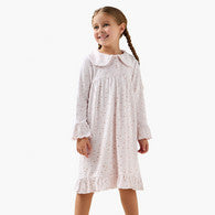 Juniors Cotton Collared Long Sleeves Night Dress with Star Print and Ruffled Hem-undefined-image-1