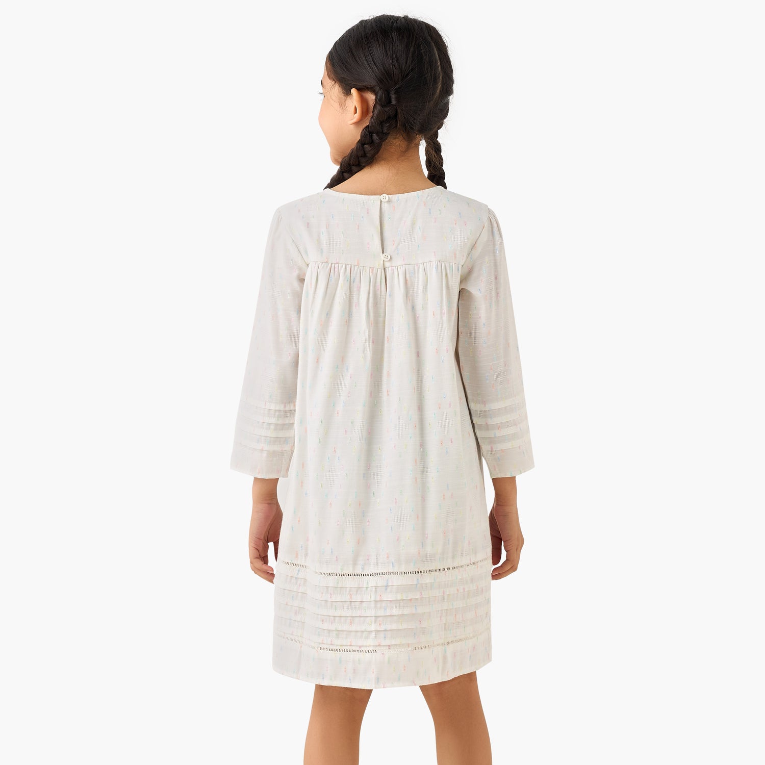 Juniors Cotton Round Neck Long Sleeves Night Dress with Textured Design