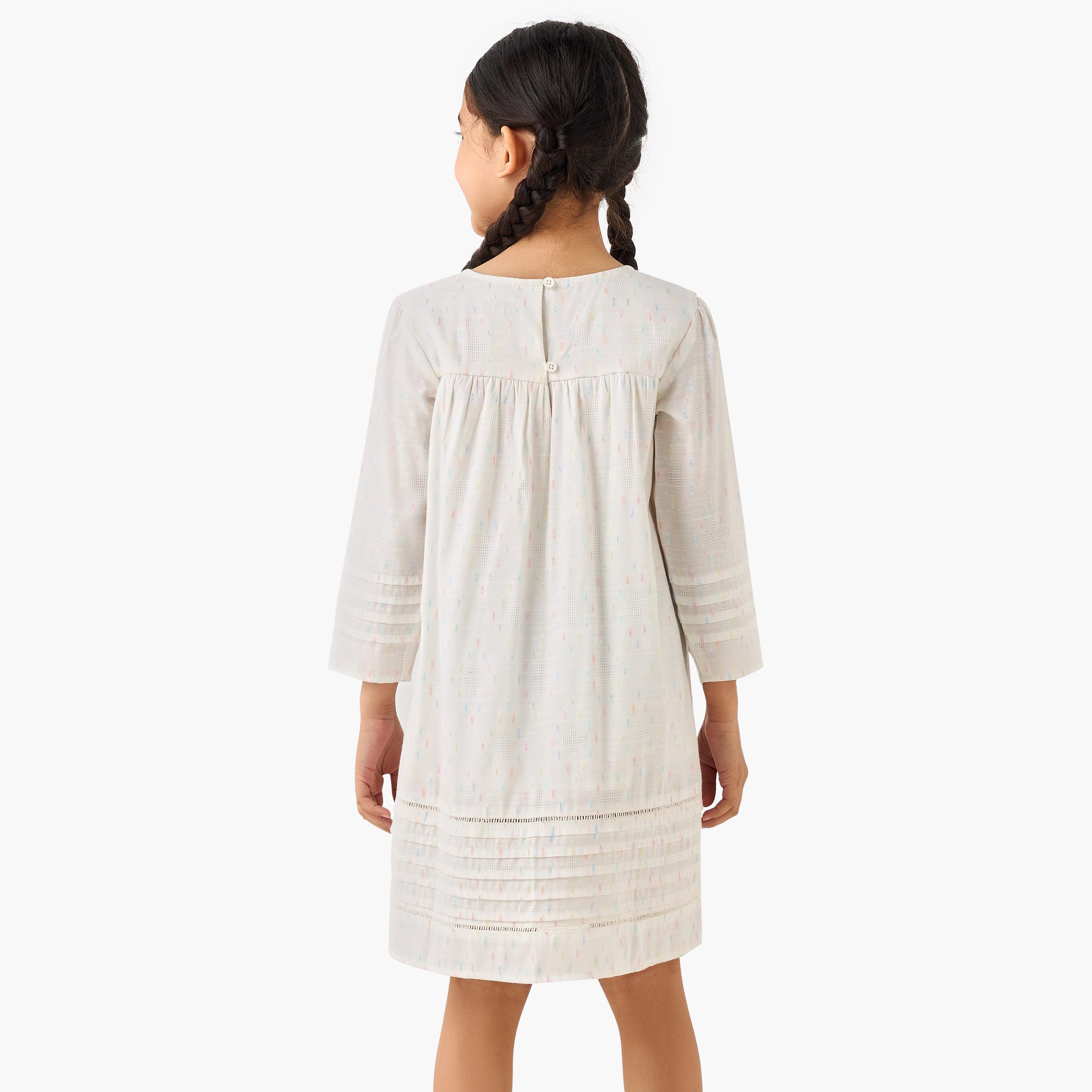 Juniors Cotton Round Neck Long Sleeves Night Dress with Textured Design