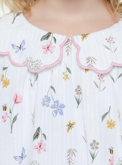 Juniors Cotton Peter Pan Collar Long Sleeves Night Dress with Floral Print-girls-clothing-nightwear-image-4