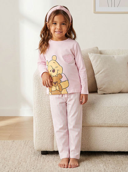 Disney Cotton Crew Neck Long Sleeves Pyjama Set with Winnie The Pooh Print-girls-clothing-nightwear-image-1