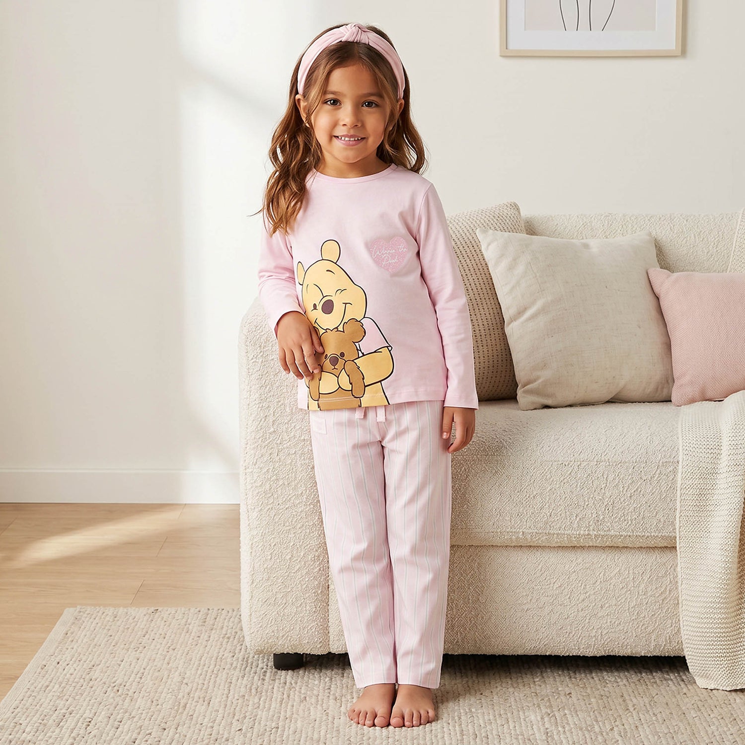 Disney Cotton Crew Neck Long Sleeves Pyjama Set with Winnie The Pooh Print - Pink / 4-5 yrs