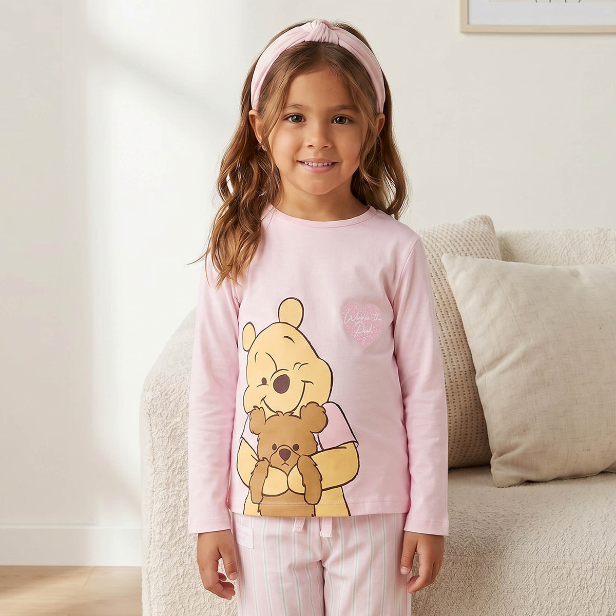 Disney Cotton Crew Neck Long Sleeves Pyjama Set with Winnie The Pooh Print
