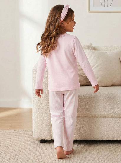 Disney Cotton Crew Neck Long Sleeves Pyjama Set with Winnie The Pooh Print-girls-clothing-nightwear-image-3