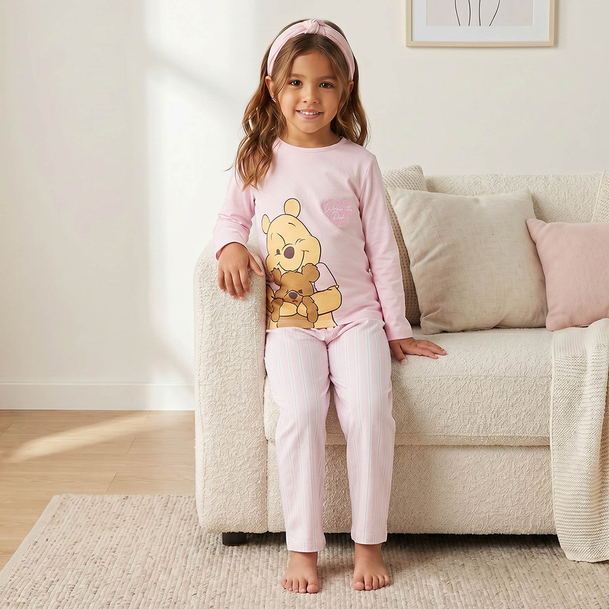 Disney Cotton Crew Neck Long Sleeves Pyjama Set with Winnie The Pooh Print