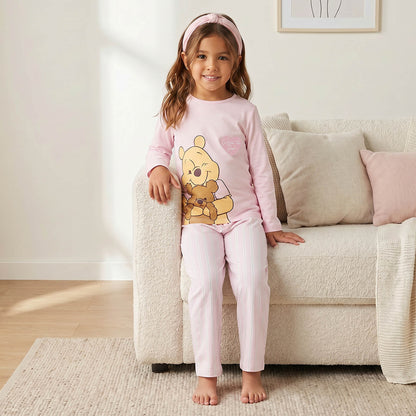 Disney Cotton Crew Neck Long Sleeves Pyjama Set with Winnie The Pooh Print