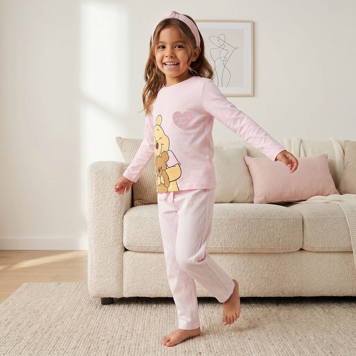 Disney Cotton Crew Neck Long Sleeves Pyjama Set with Winnie The Pooh Print