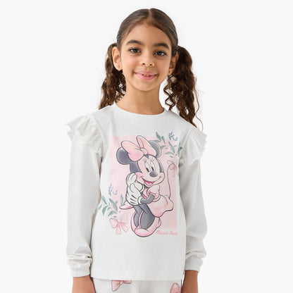 Disney Cotton Round Neck Long Sleeves Pyjama Set with Eye Mask and Minnie Mouse Print