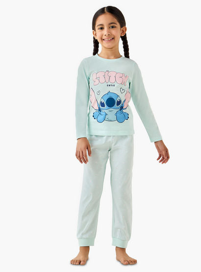 Pack of 2 Disney Cotton Round Neck Long Sleeves Pyjama Set with Stitch Print-girls-clothing-nightwear-image-2