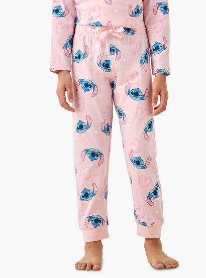 Pack of 2 Disney Cotton Round Neck Long Sleeves Pyjama Set with Stitch Print-girls-clothing-nightwear-image-4