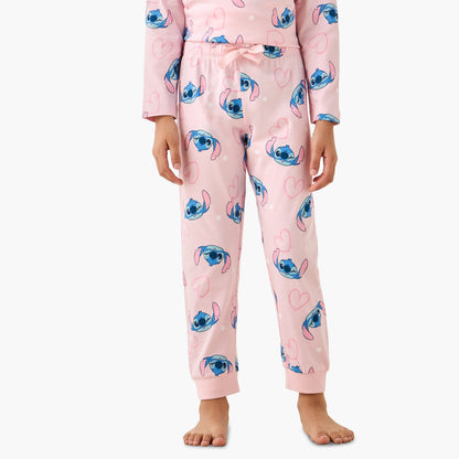 Pack of 2 Disney Cotton Round Neck Long Sleeves Pyjama Set with Stitch Print