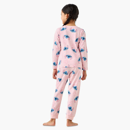 Pack of 2 Disney Cotton Round Neck Long Sleeves Pyjama Set with Stitch Print