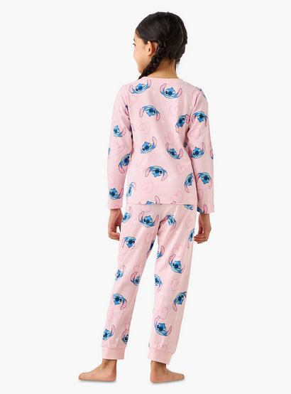 Pack of 2 Disney Cotton Round Neck Long Sleeves Pyjama Set with Stitch Print-girls-clothing-nightwear-image-5
