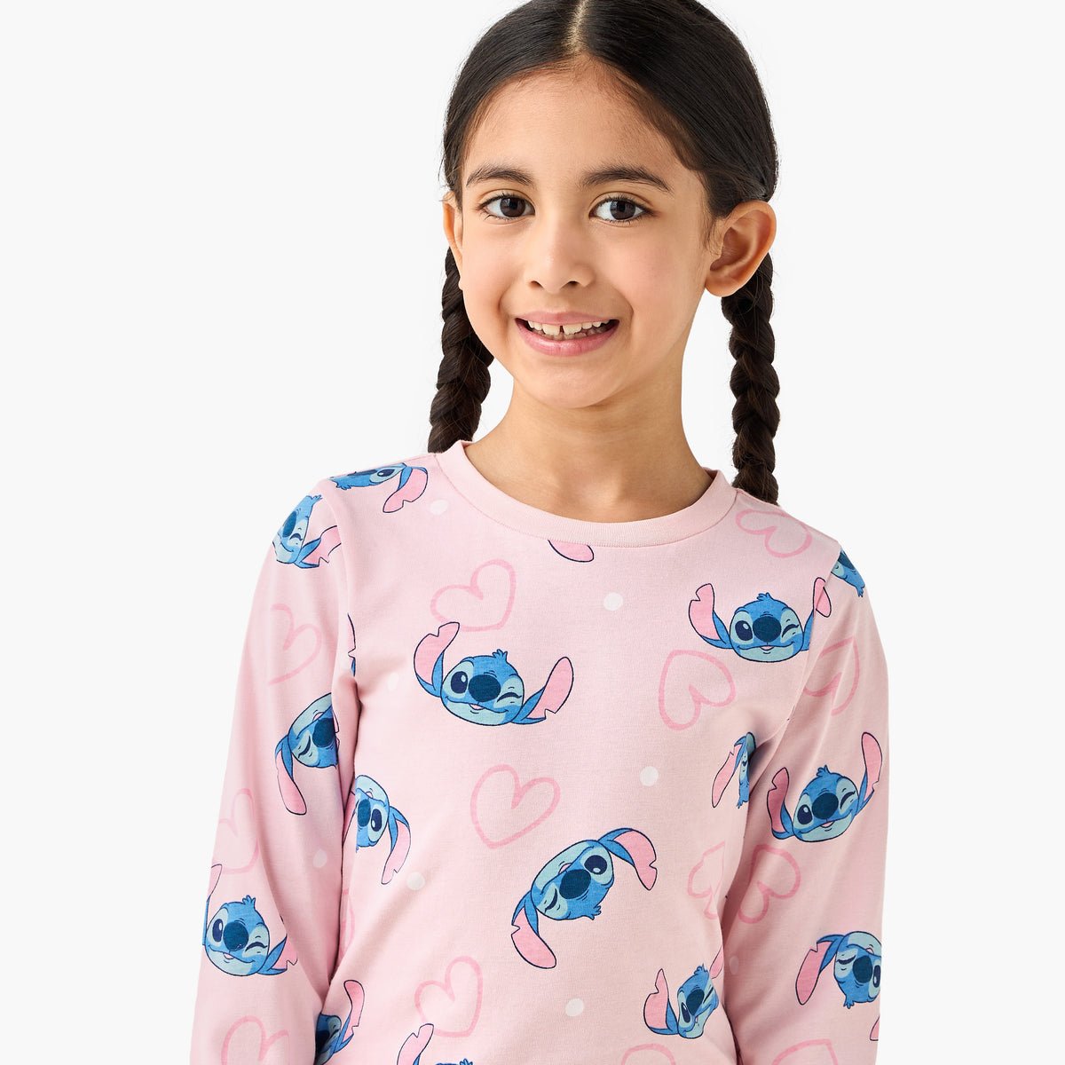 Pack of 2 Disney Cotton Round Neck Long Sleeves Pyjama Set with Stitch Print