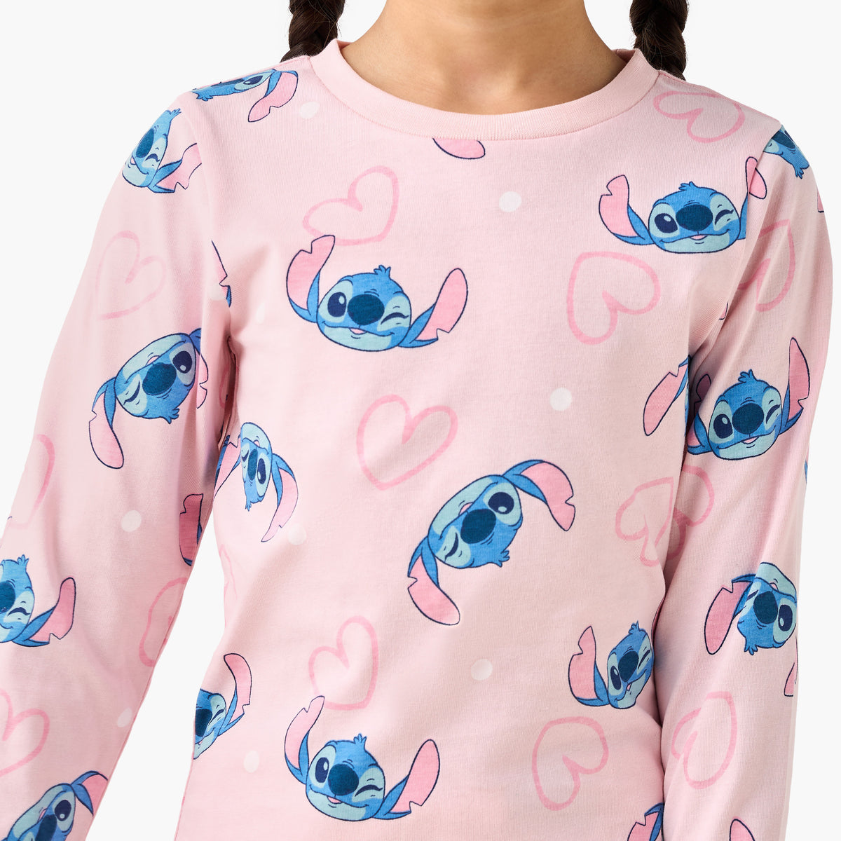 Pack of 2 Disney Cotton Round Neck Long Sleeves Pyjama Set with Stitch Print