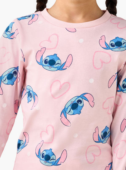 Pack of 2 Disney Cotton Round Neck Long Sleeves Pyjama Set with Stitch Print-girls-clothing-nightwear-image-7