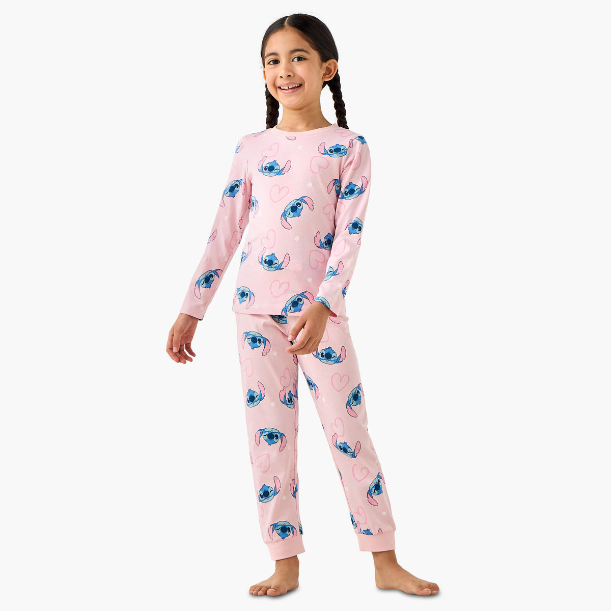Pack of 2 Disney Cotton Round Neck Long Sleeves Pyjama Set with Stitch Print
