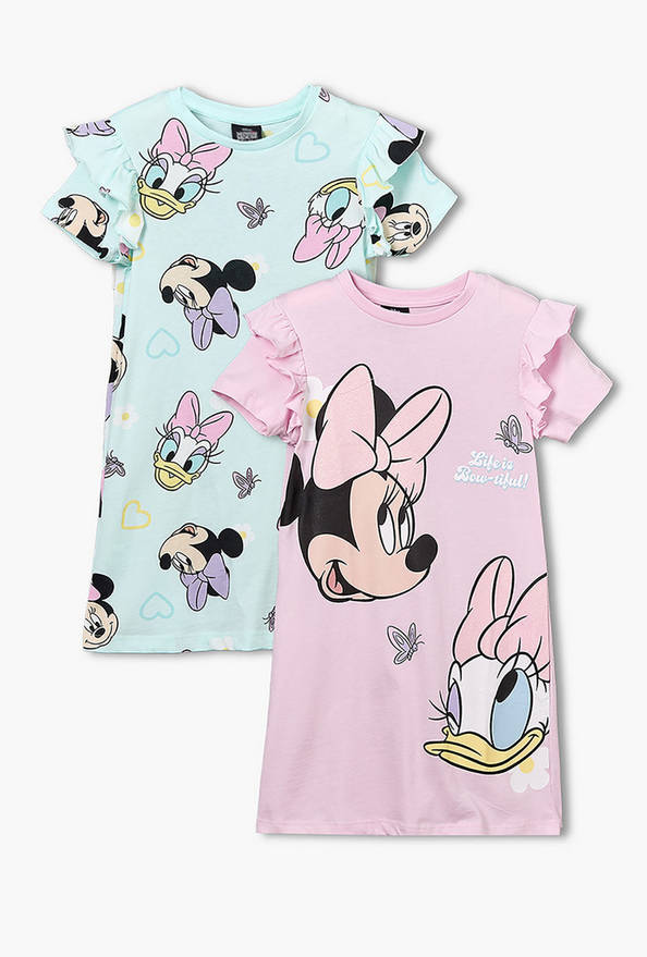 Pack of 2 Disney Cotton Round Neck Short Sleeves Sleepshirts with Minnie Mouse and Daisy Duck Print