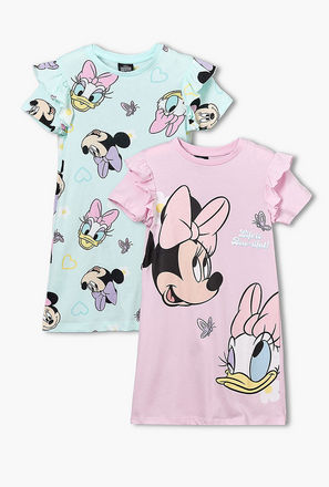 Pack of 2 Disney Cotton Round Neck Short Sleeves Sleepshirts with Minnie Mouse and Daisy Duck Print