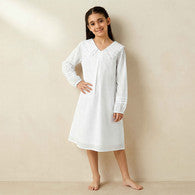 Juniors Cotton Sailor Collar Long Sleeves Night Dress with Lace Detail-undefined-image-1