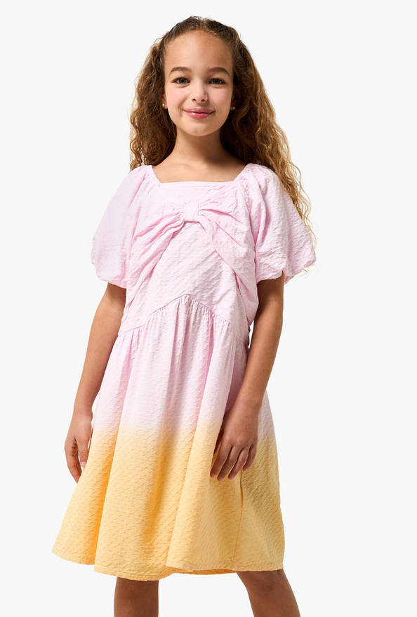 Juniors Square Neck Short Sleeves Knee Length A-line Dress with Ombre Design
