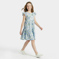 Juniors Round Neck Sleeveless Knee-Length Dress with Floral Print-undefined-image-1