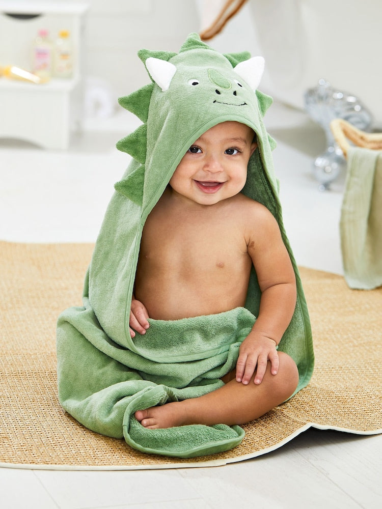 JoJo Maman Bébé Green Dino Character Hooded Towel - Size One