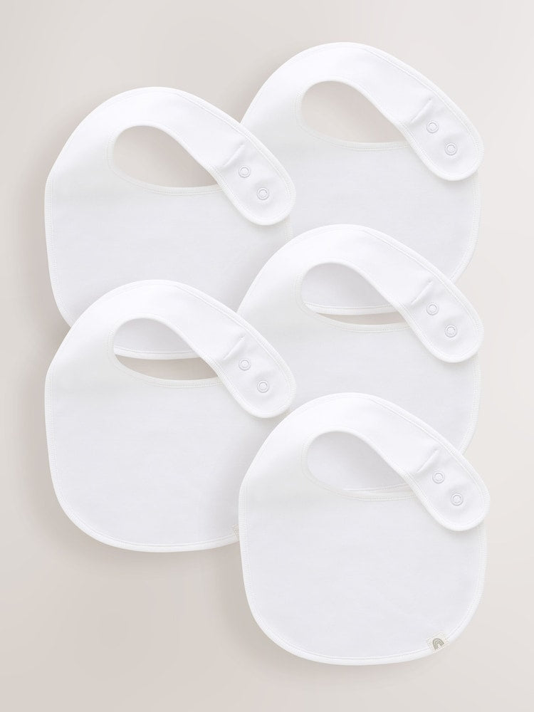 White 100% Cotton Baby Bibs 5 Pack - Up to 1 Month (50-56cm)