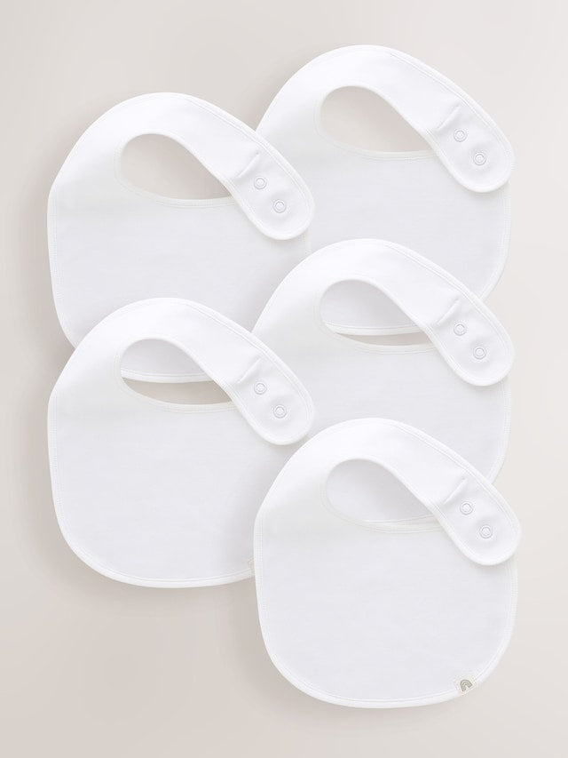 White 100% Cotton Baby Bibs 5 Pack - Size One