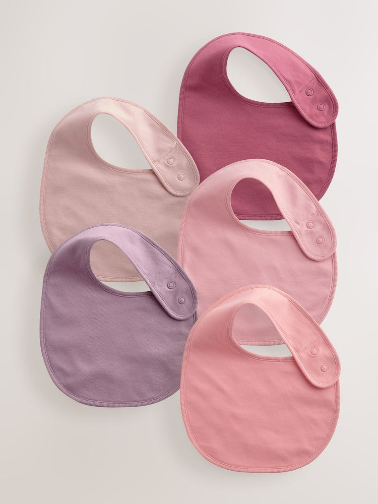 Pink Plain 5 Pack Baby Bibs - Up to 1 Month (50-56cm)