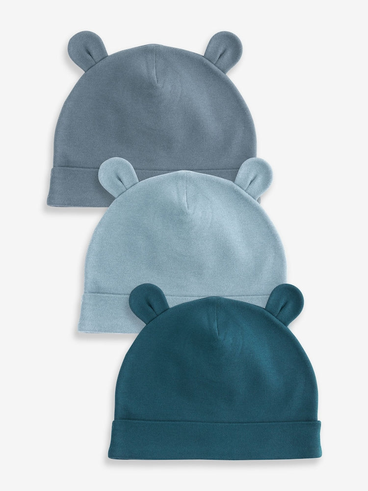 Mid Blue Baby Beanies 3 Pack (0-18mths) - Mid Blue / Up to 1 Month (50-56cm)