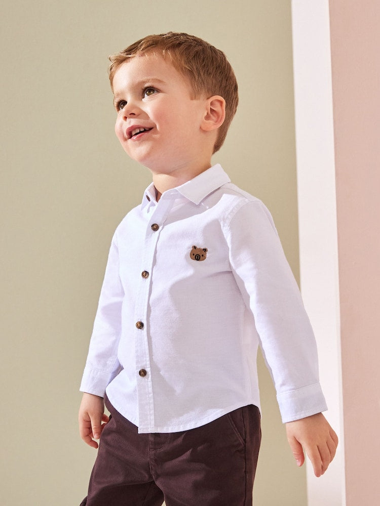 White Character Long Sleeve Oxford Shirt (3mths-7yrs) - White Character Long Sleeve Oxford / 12-18 Months (80-86cm)