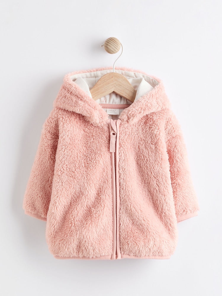 Pink Fleece Baby Hooded Jacket (0mths-2yrs) - Size 50cm (First Size) - Pink