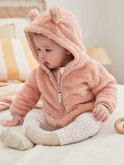 Pink Fleece Baby Hooded Jacket (0mths-2yrs) - Size 50cm (First Size)